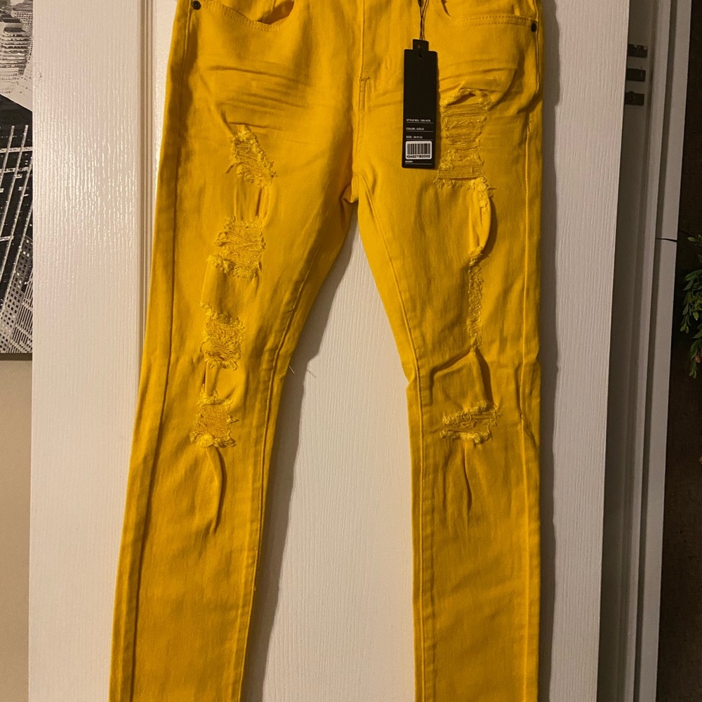 Yellow Distressed Men's Jeans